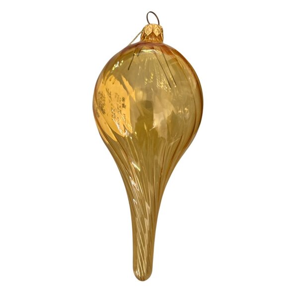 Vtg Mouth Blown Hand Painted Glass Ornament Gold Teardrop Design Made In Italy - Picture 1 of 5